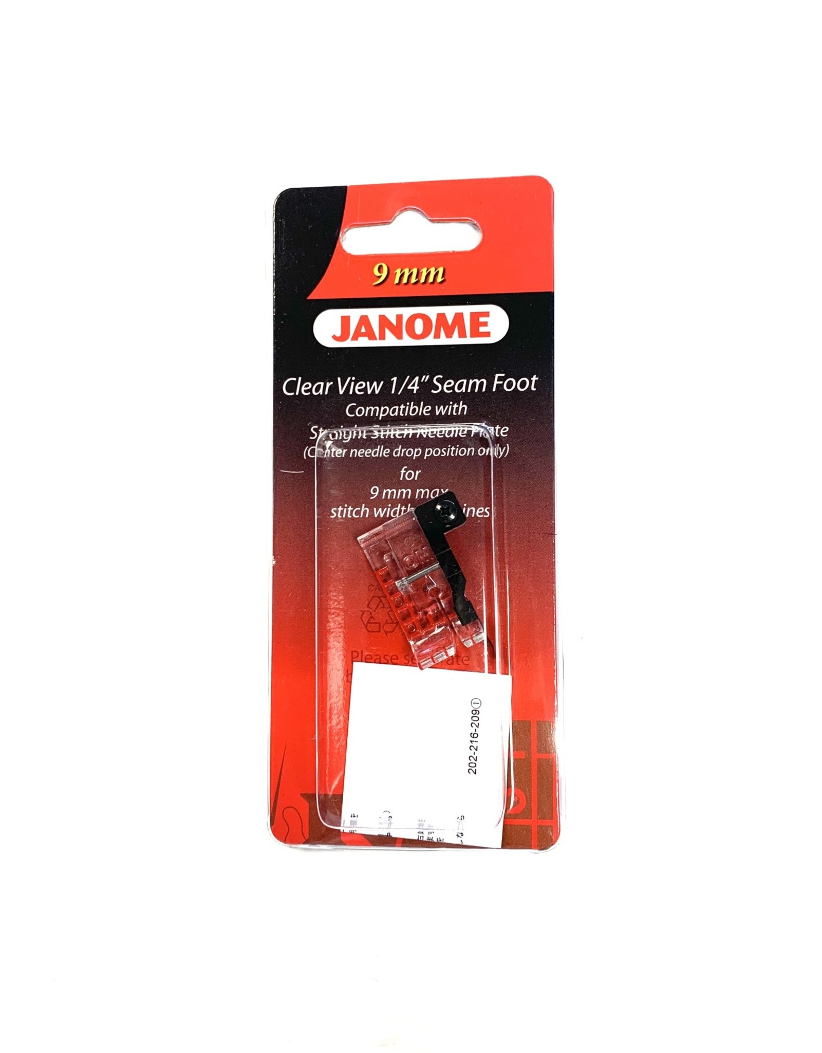 Janome 9mm Clear View 1/4" Seam Foot- 202216003