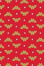 Camelot Fabrics Red WonderWoman 84 Logo and Stars Flannel