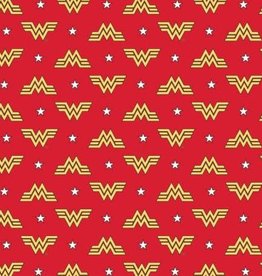 Red WonderWoman 84 Logo and Stars Flannel (1/2m)