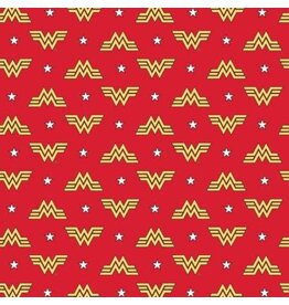 Camelot Fabrics Red WonderWoman 84 Logo and Stars Flannel