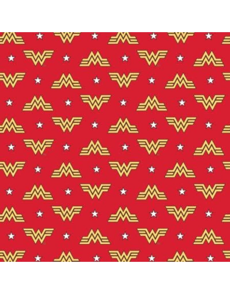 Camelot Fabrics Red WonderWoman 84 Logo and Stars Flannel