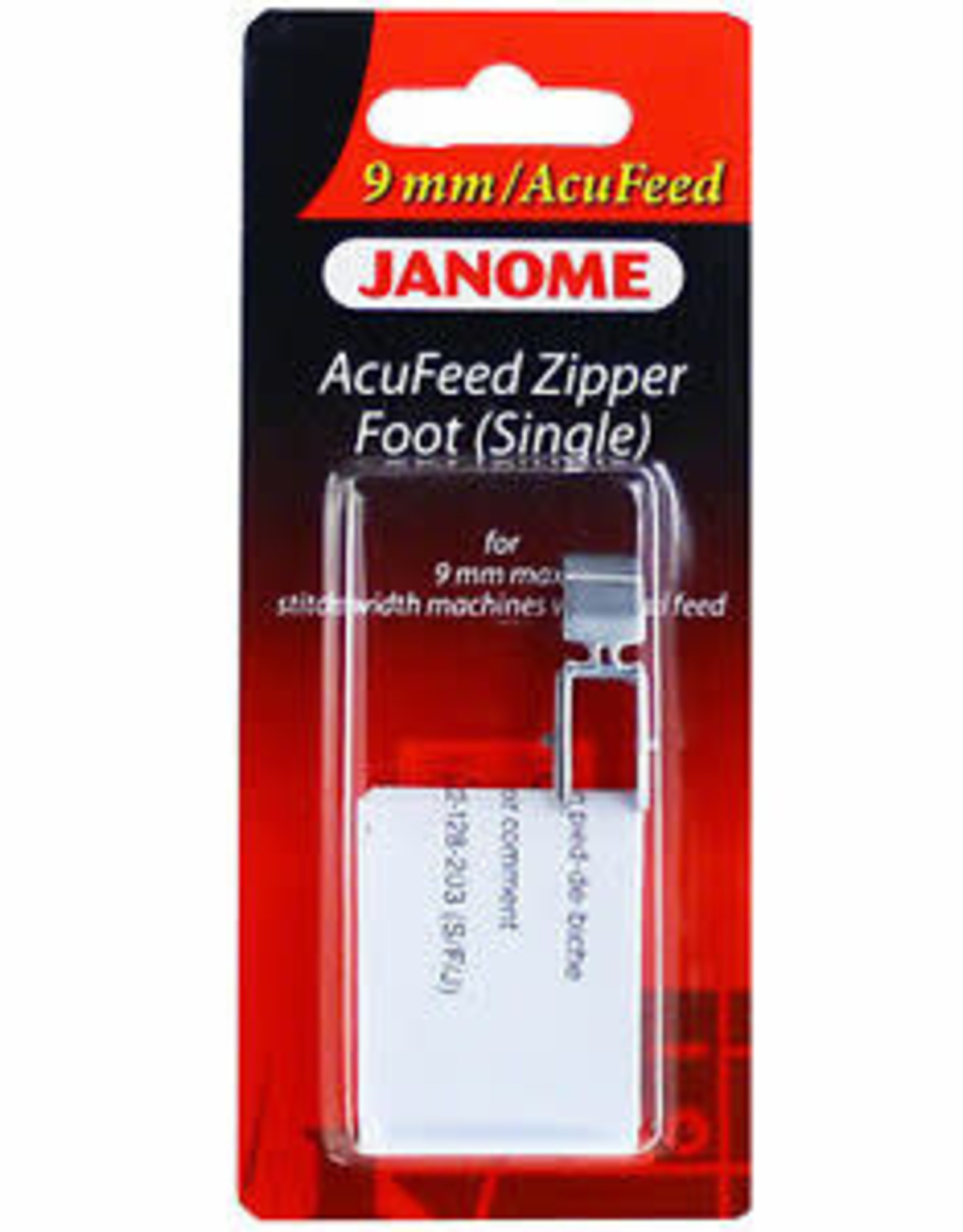 Janome 9mm AcuFeed Zipper Foot (Single)- 202128007
