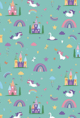 Unicorn kingdom castles + rainbows (1/2m)  SC10470R-TEAL