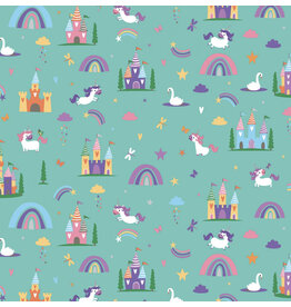 Unicorn kingdom castles + rainbows   SC10470R-TEAL