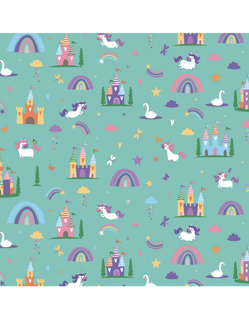 Unicorn kingdom castles + rainbows   SC10470R-TEAL