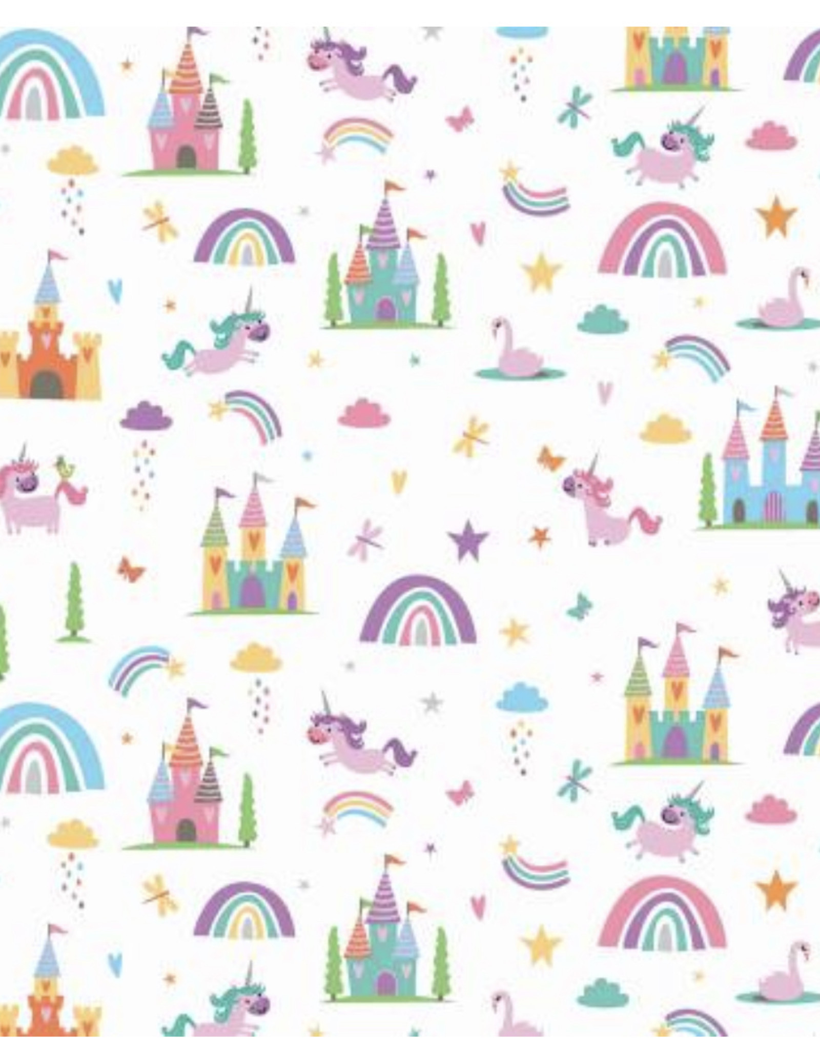 Unicorn kingdom castles + rainbows  (1/2m) SC10470R-WHIT