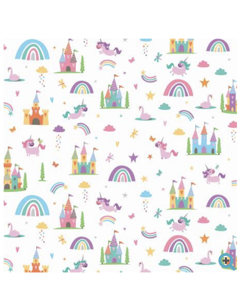 Unicorn kingdom castles + rainbows   SC10470R-WHIT
