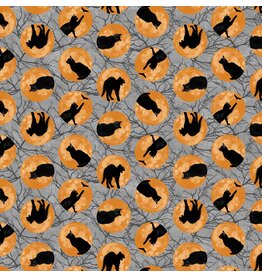 Northcott Black Cat Capers Cats in Moon Gray Multi (1/2m)