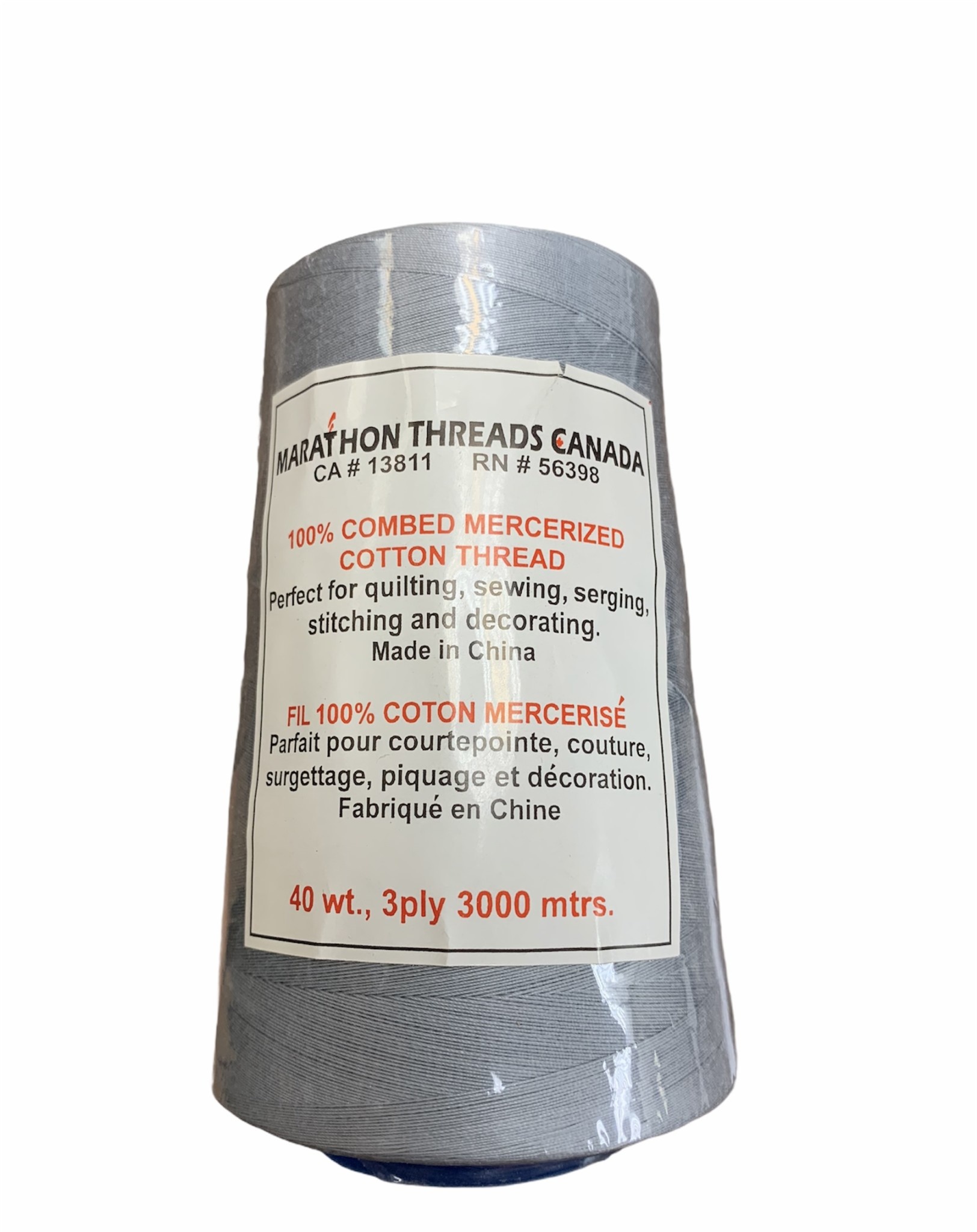 100% combed, long stapled mercerized cotton thread- Grey 3000m ...
