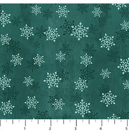 Northcott Warmin' Up Winter Flannel teal snowflakes  F24189-66M