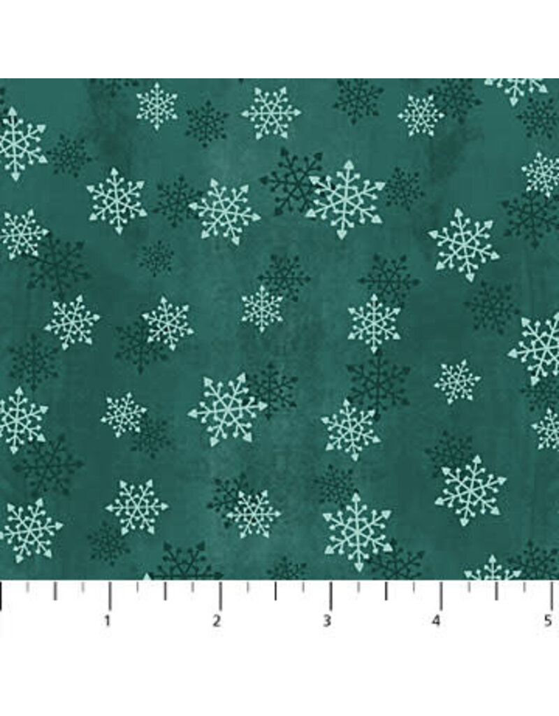 Northcott Warmin' Up Winter Flannel teal snowflakes  F24189-66M