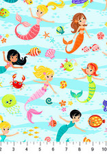 Northcott Enchanted seas aqua mermaids (1/2m) 10051-60