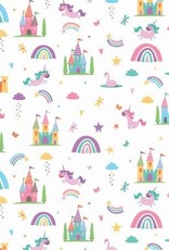 Unicorn kingdom castles + rainbows  (1/2m) SC10470R-WHIT