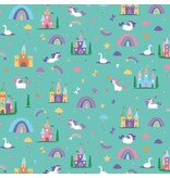 Unicorn kingdom castles + rainbows   SC10470R-TEAL