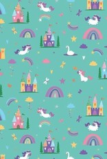 Unicorn kingdom castles + rainbows (1/2m)  SC10470R-TEAL