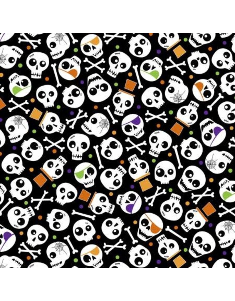 Halloween Party- Spooky Skulls Black (1/2m)