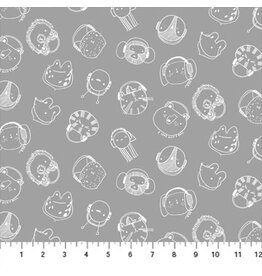 Band Practice - Grey Animal Faces (1/2m)