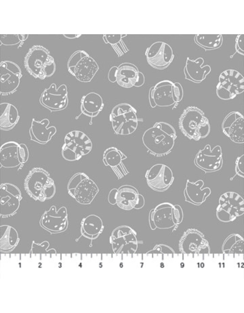 Band Practice - Grey Animal Faces (1/2m)