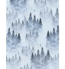 Timeless Treasure Winter Evergreen Trees Blue CD1215