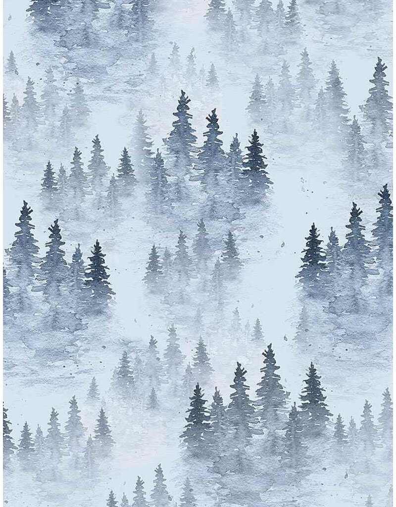 Timeless Treasure Winter Evergreen Trees Blue CD1215