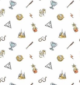 Camelot Fabrics White Harry Potter Watercolour Elements