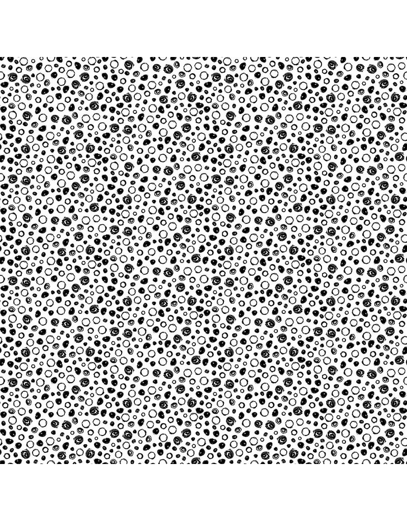 Northcott Basically Black + White-Scribble Spots Positive 10222-11