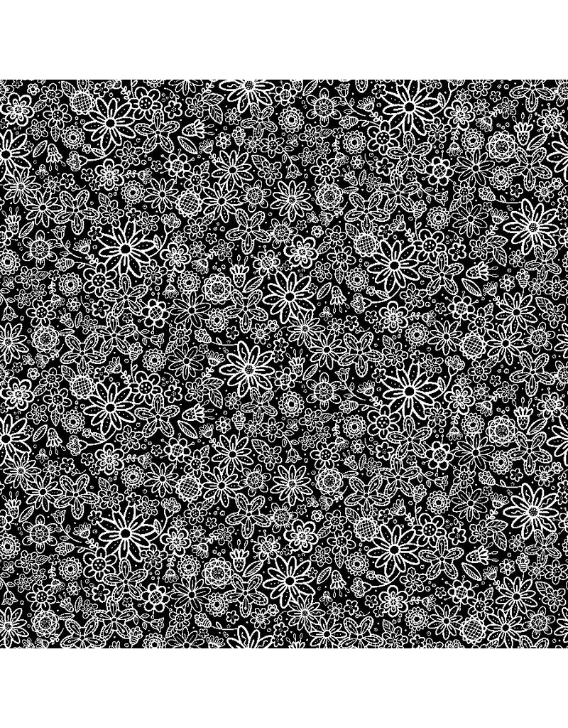 Northcott Basically Black + White-Groovy Garden Negative 10221-98