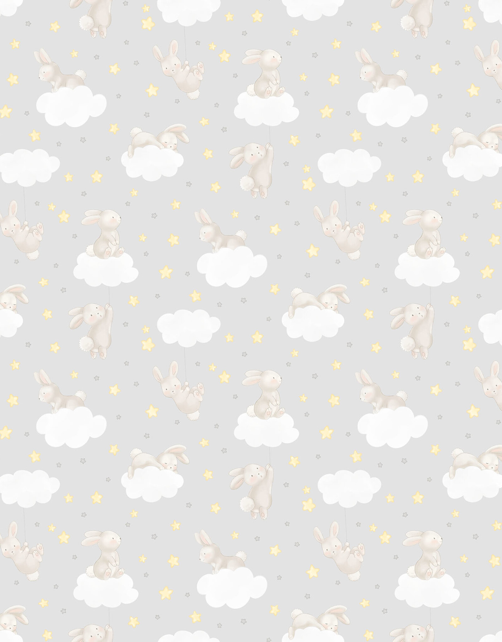 Northcott Snuggle Bunny Flannel Gray Bunny Clouds F26662-91