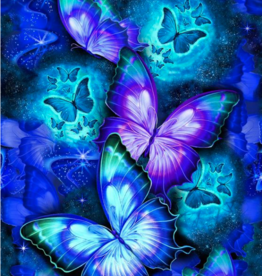 Timeless Treasure Midnight Sparkling Butterflies Panel CD1834