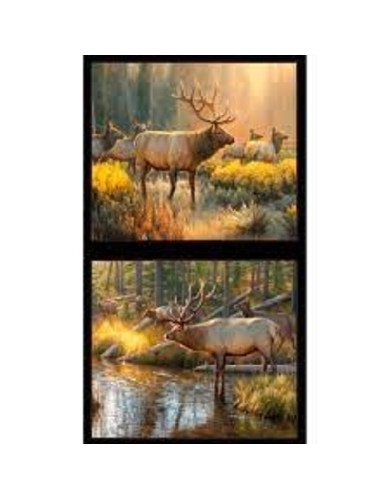 Elisabeth's Studio Morning Glory Elk Panel- 9204 Black