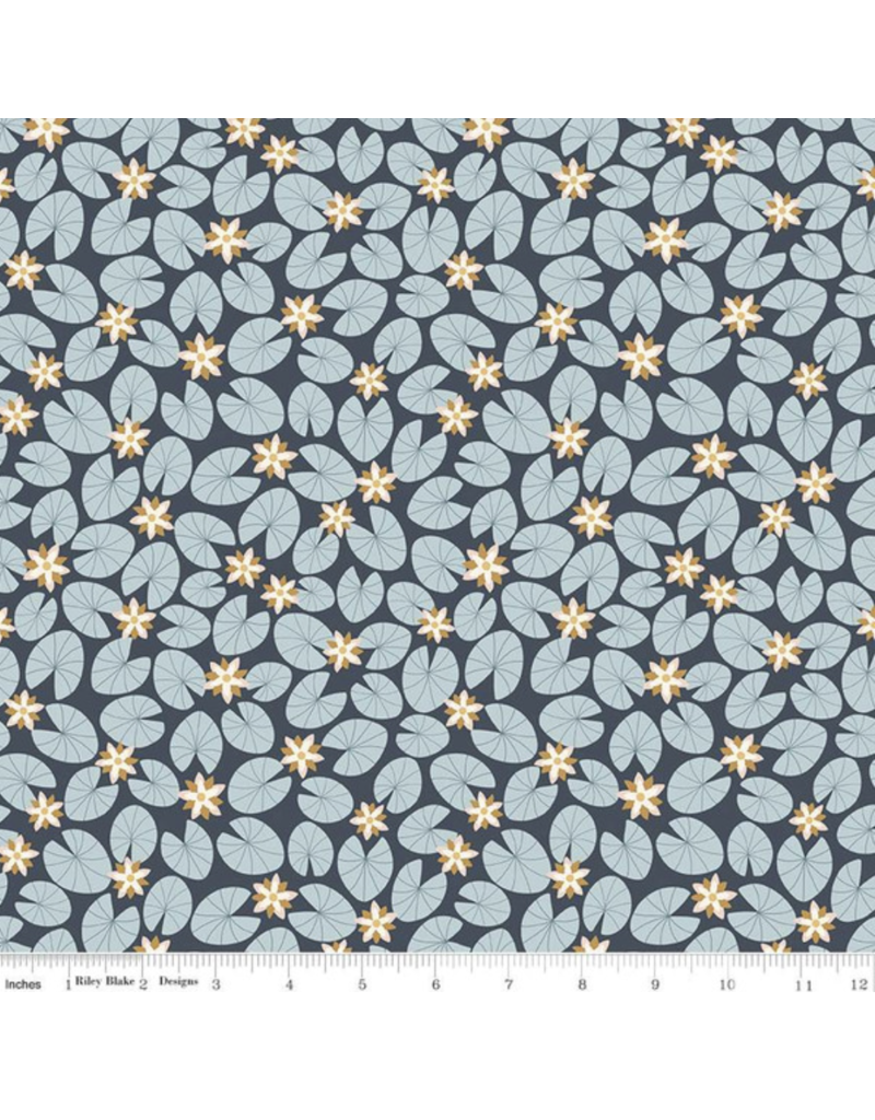 Little Swan Water Lilies - Navy C13743