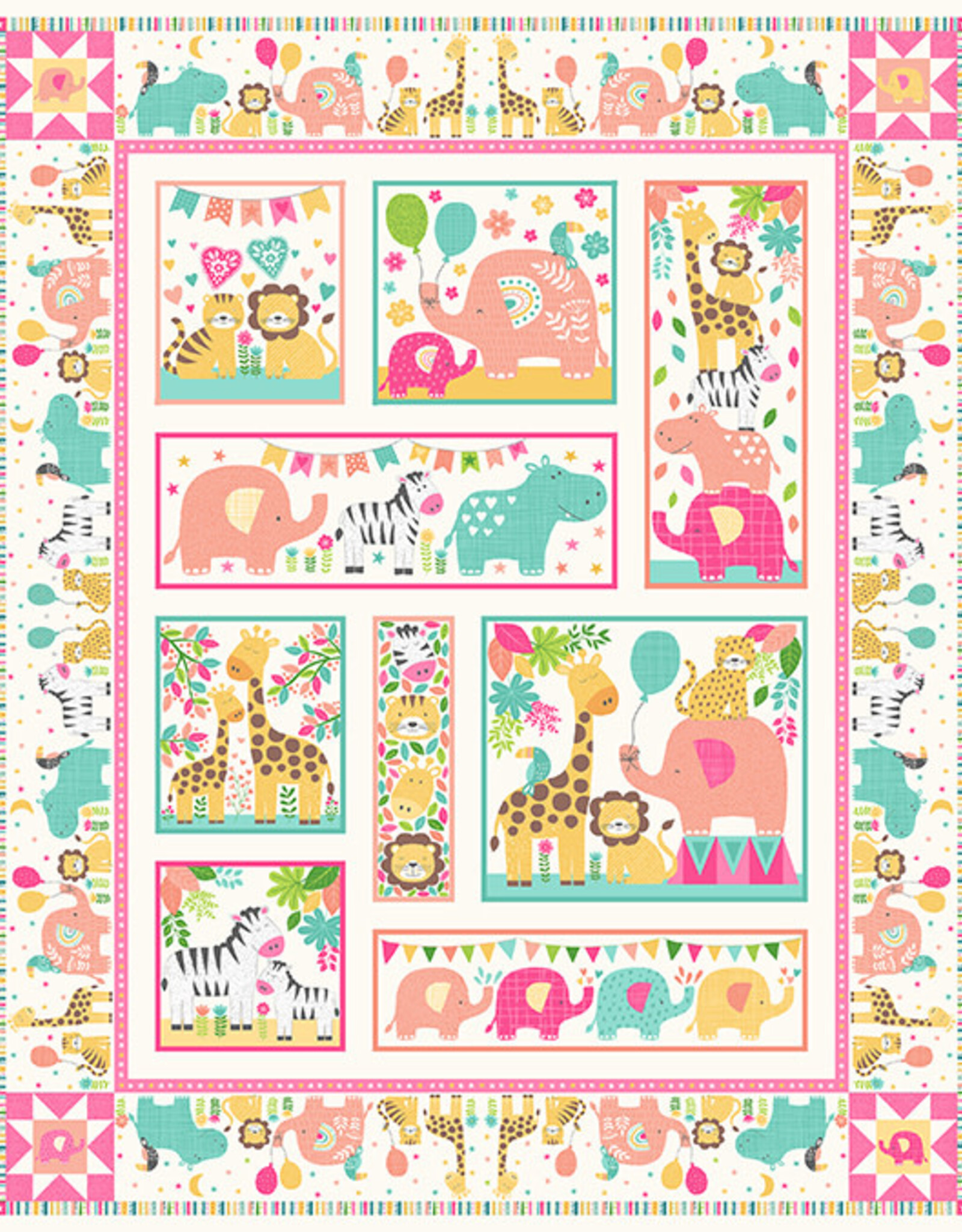 Andover Fabrics In the Jungle Pink Panel 2609-P