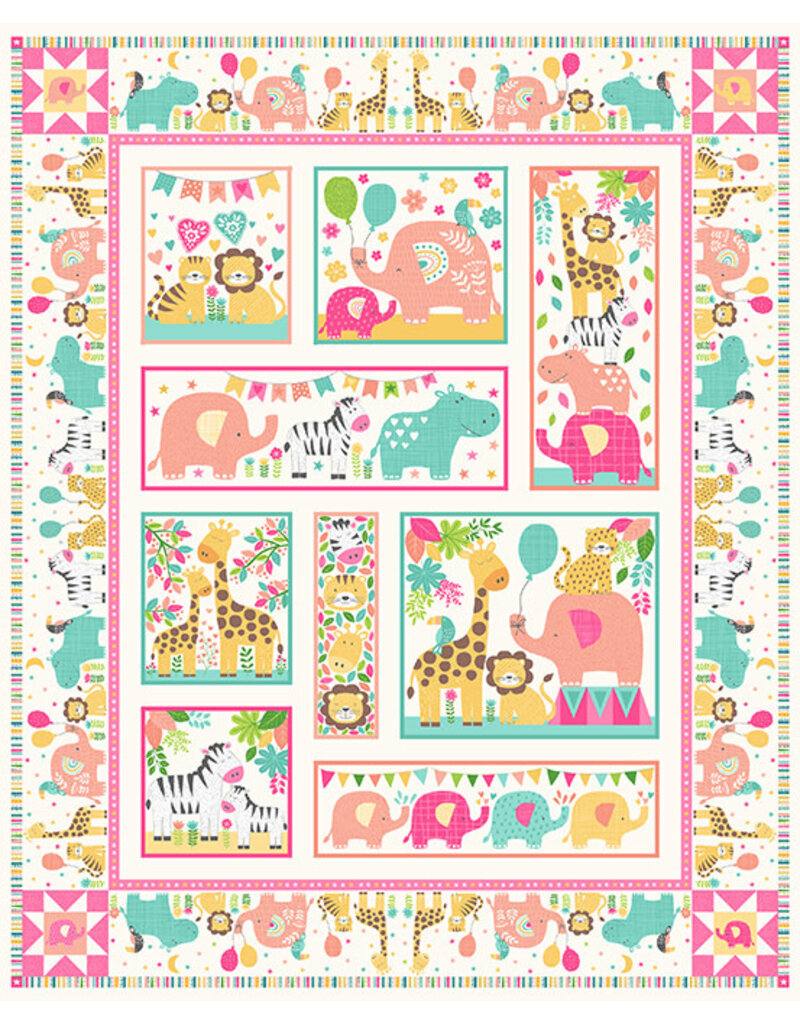Andover Fabrics In the Jungle Pink Panel 2609-P