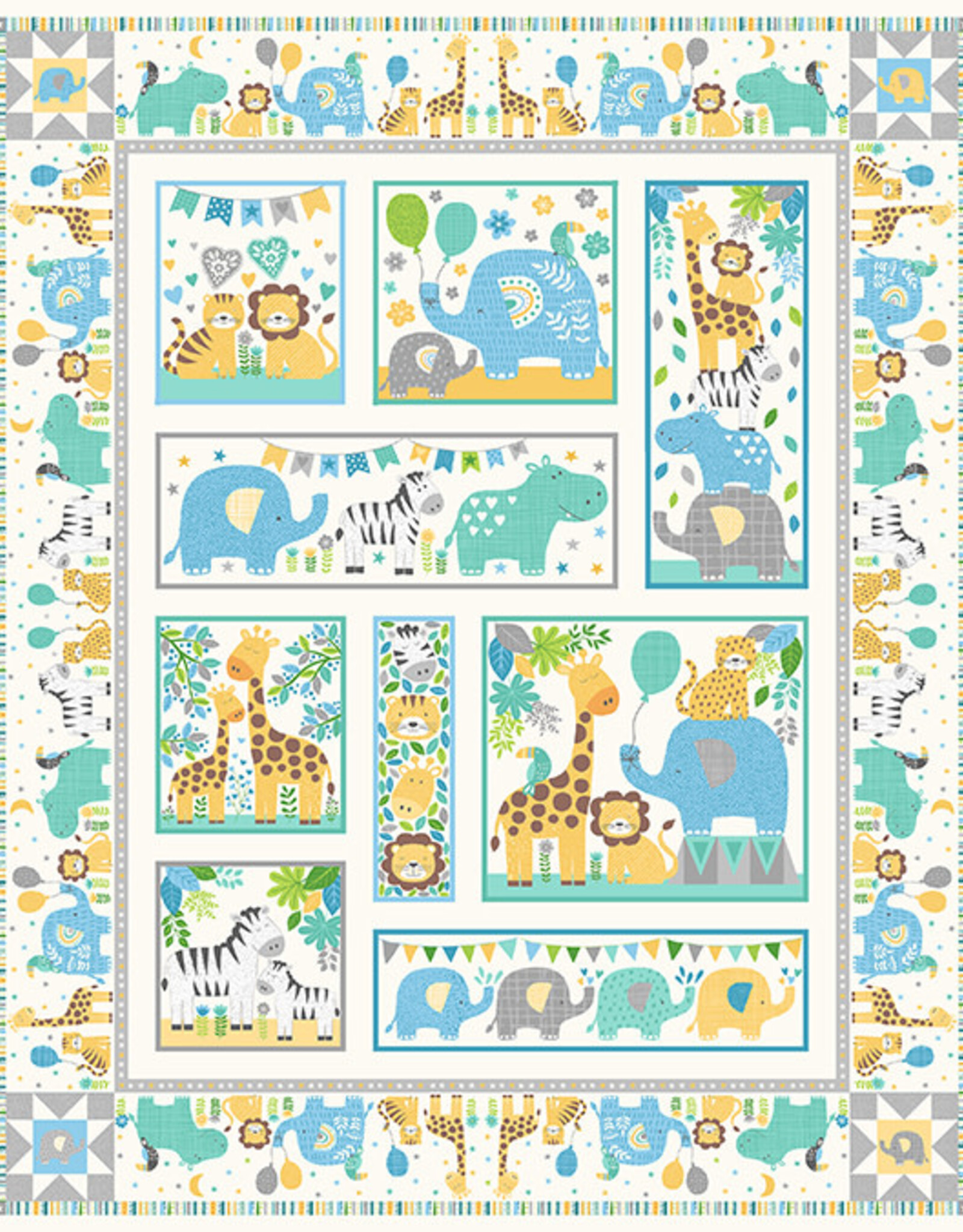 Andover Fabrics In the Jungle Blue  Panel 2609-B