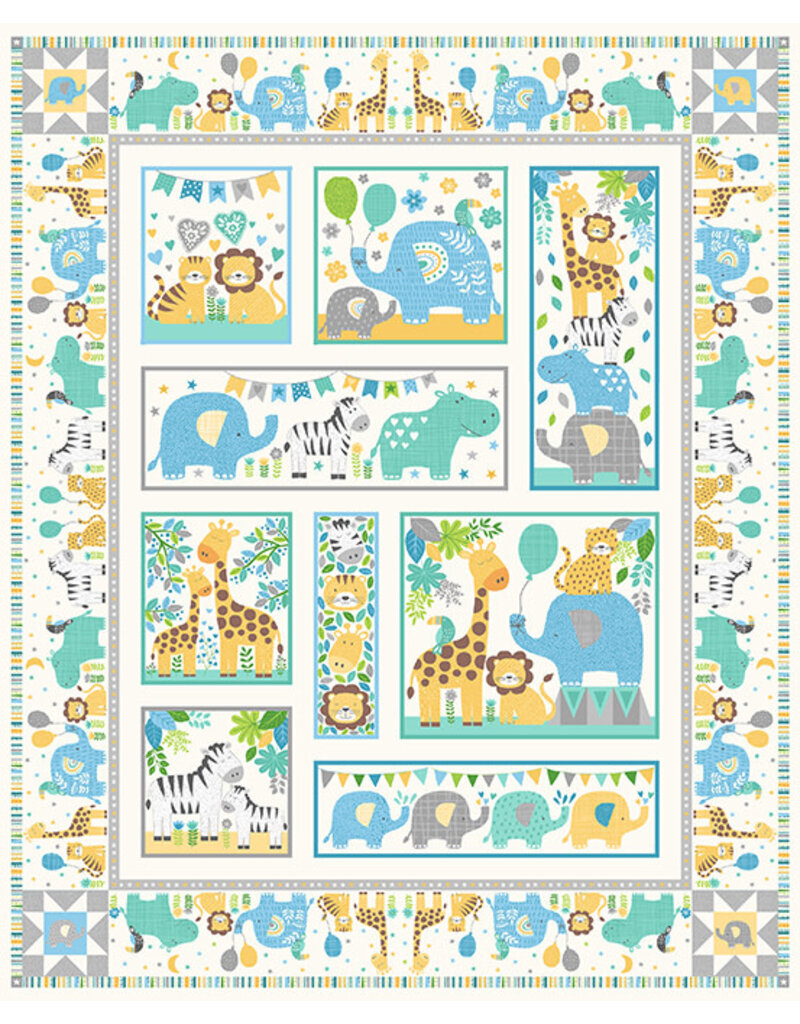 Andover Fabrics In the Jungle Blue  Panel 2609-B