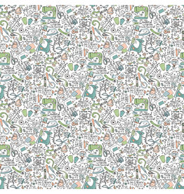 Northcott My Happy Place  - Multi White 25601-10