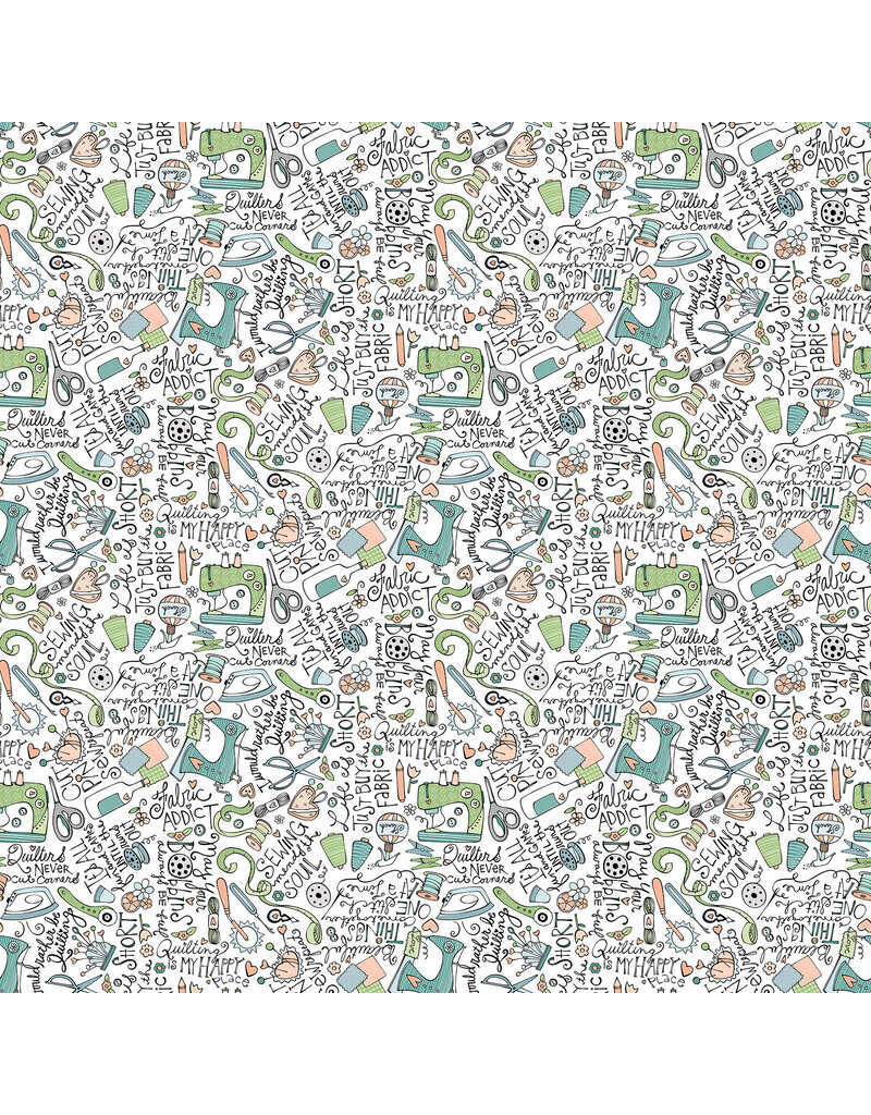 Northcott My Happy Place  - Multi White 25601-10