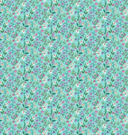 Northcott Unicorn Dreams Packed Flowers Turquoise 26844-64