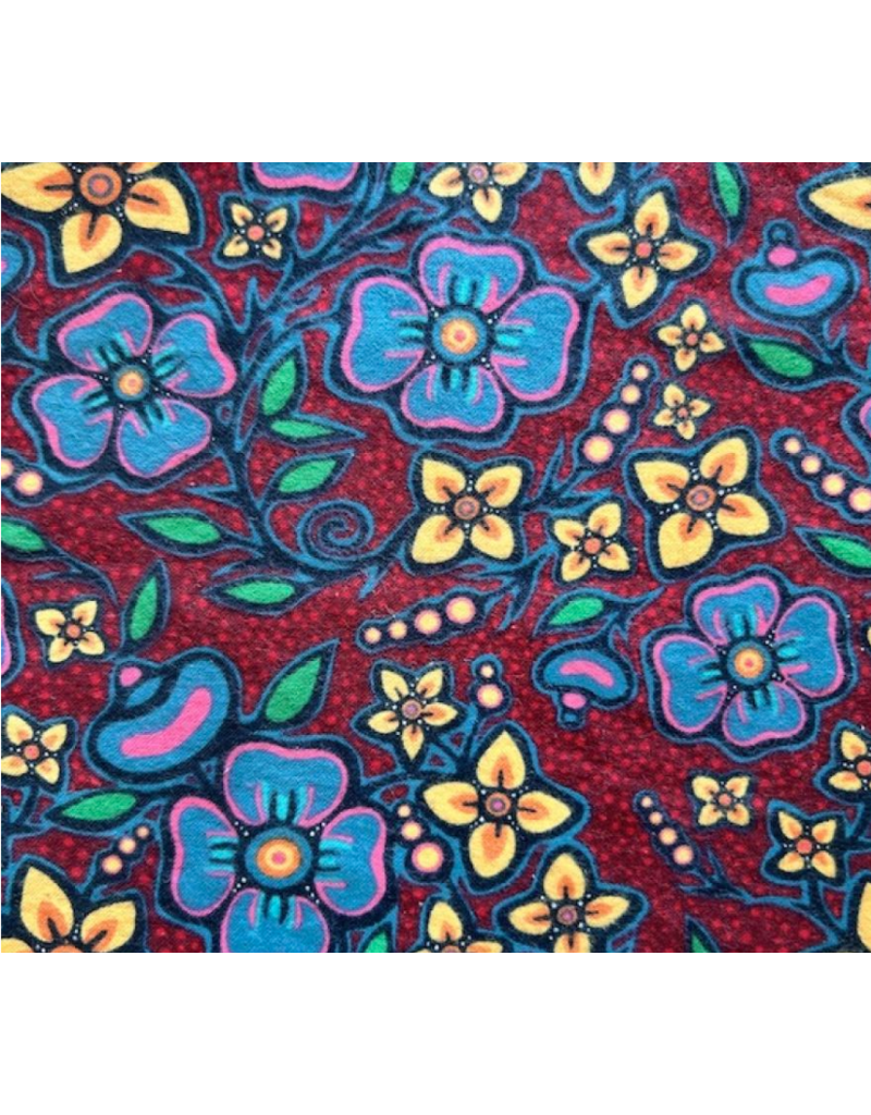 Ojibway Florals  Flannel by Jackie Traverse- Burgundy