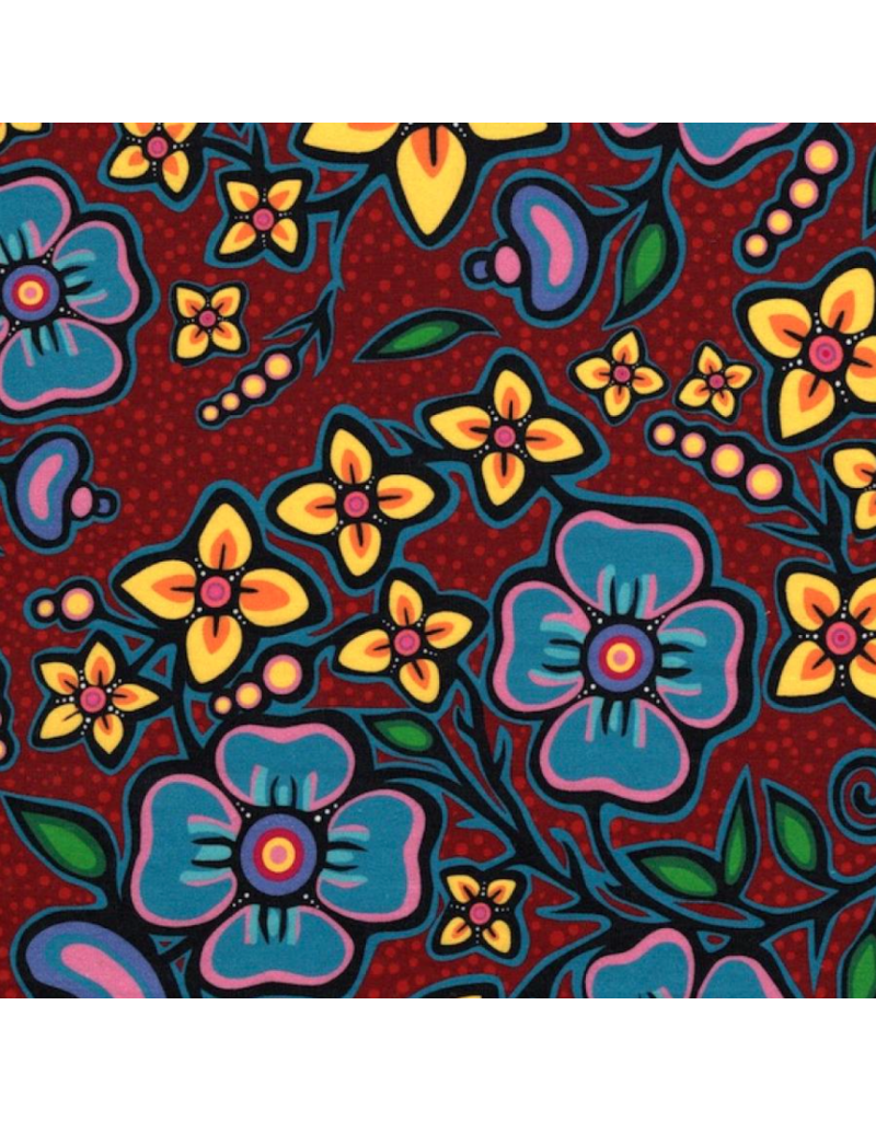 Ojibway Florals by Jackie Traverse -Burgundy  JT-OF01-BURG