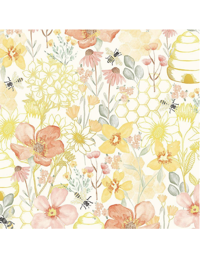 Timeless Treasures Large Bee Hive Garden Floral CD3041