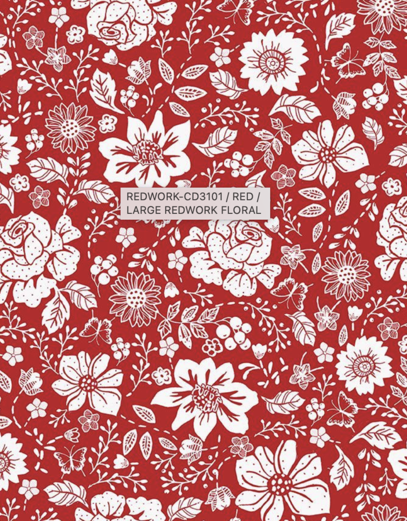 Timeless Treasures Large Redwork  Floral CD3101