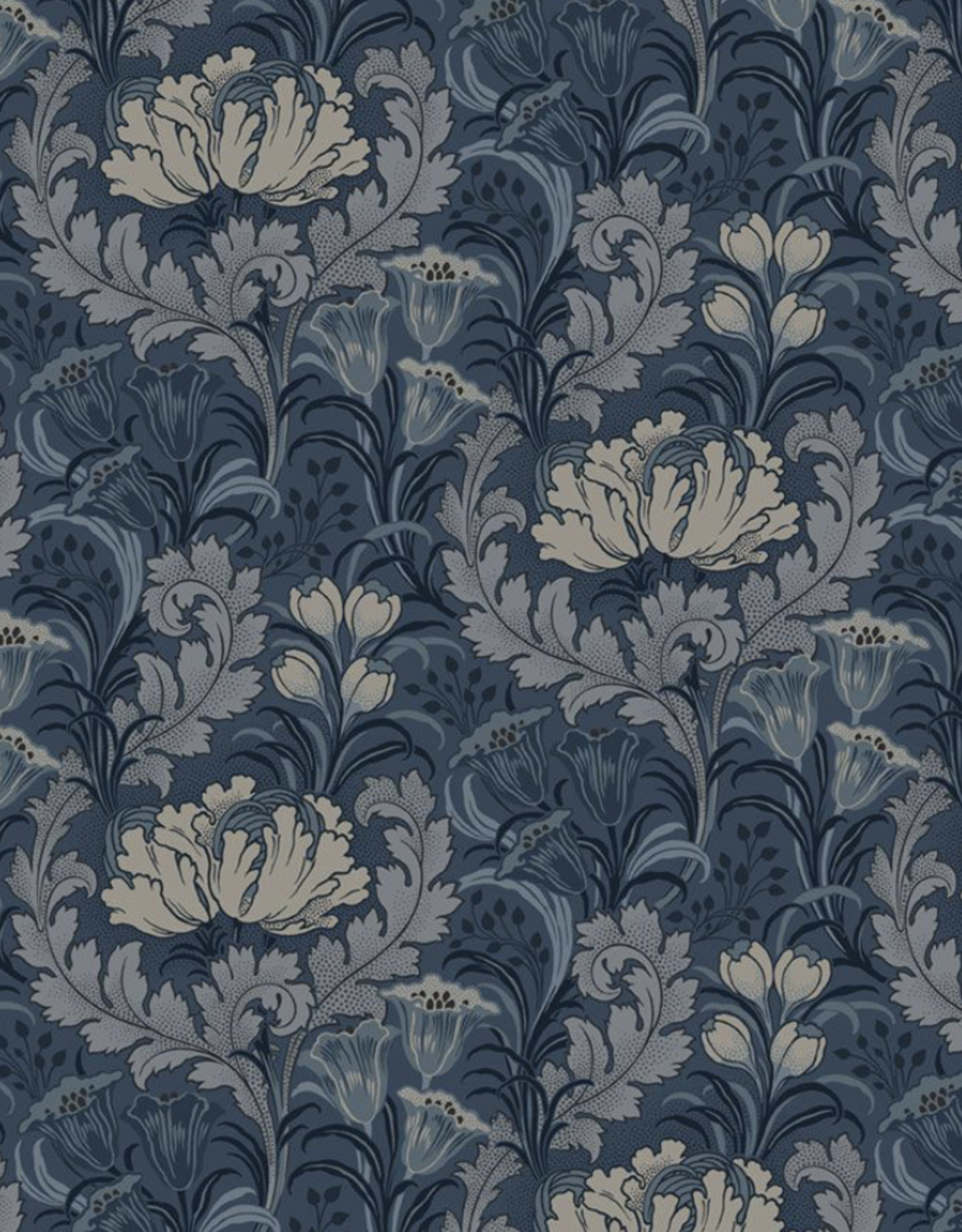 Marcus Fabrics Nouveau Floral with Acanthus Leaves - Navy