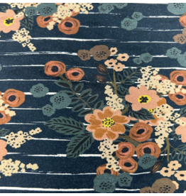 Bamboo Cotton French Terry - Navy Floral Fleece 1.5m x 26''