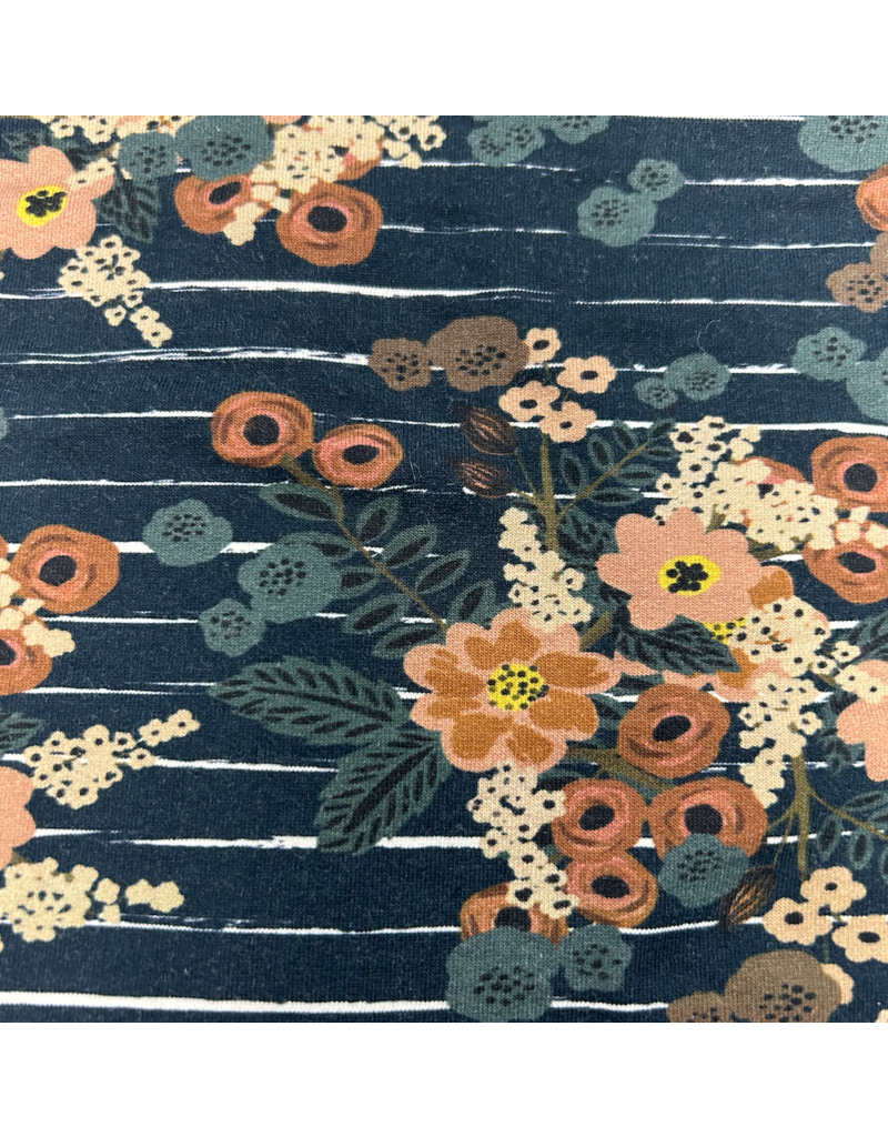 Bamboo Cotton French Terry - Navy Floral Fleece 1.5m x 26''