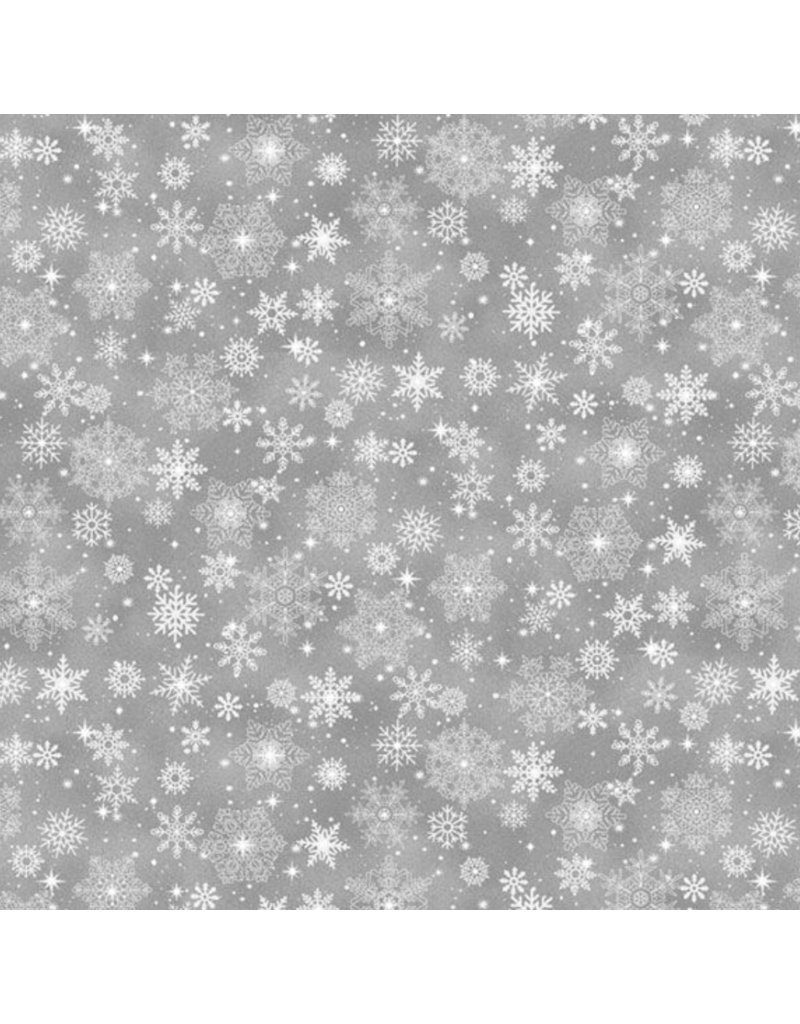 Marcus Fabrics Bentley's Snowflakes -- Small Snowflakes Grey