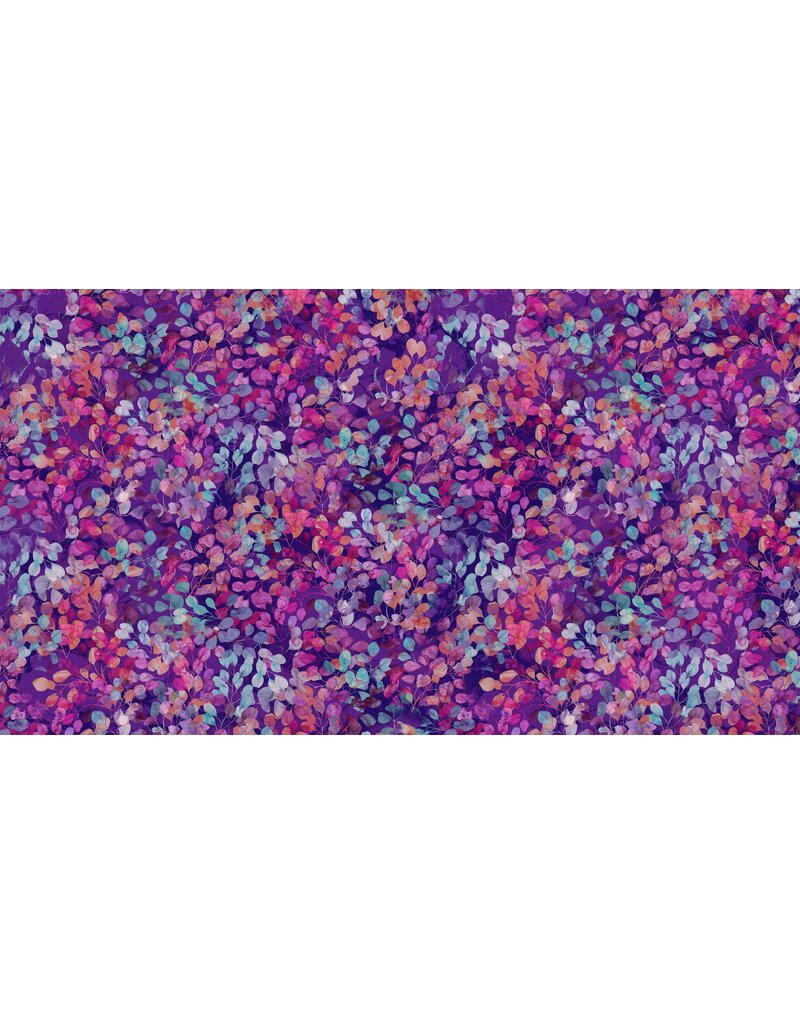 Northcott Dragonfly Dance Leaves Purple - DP27505-85