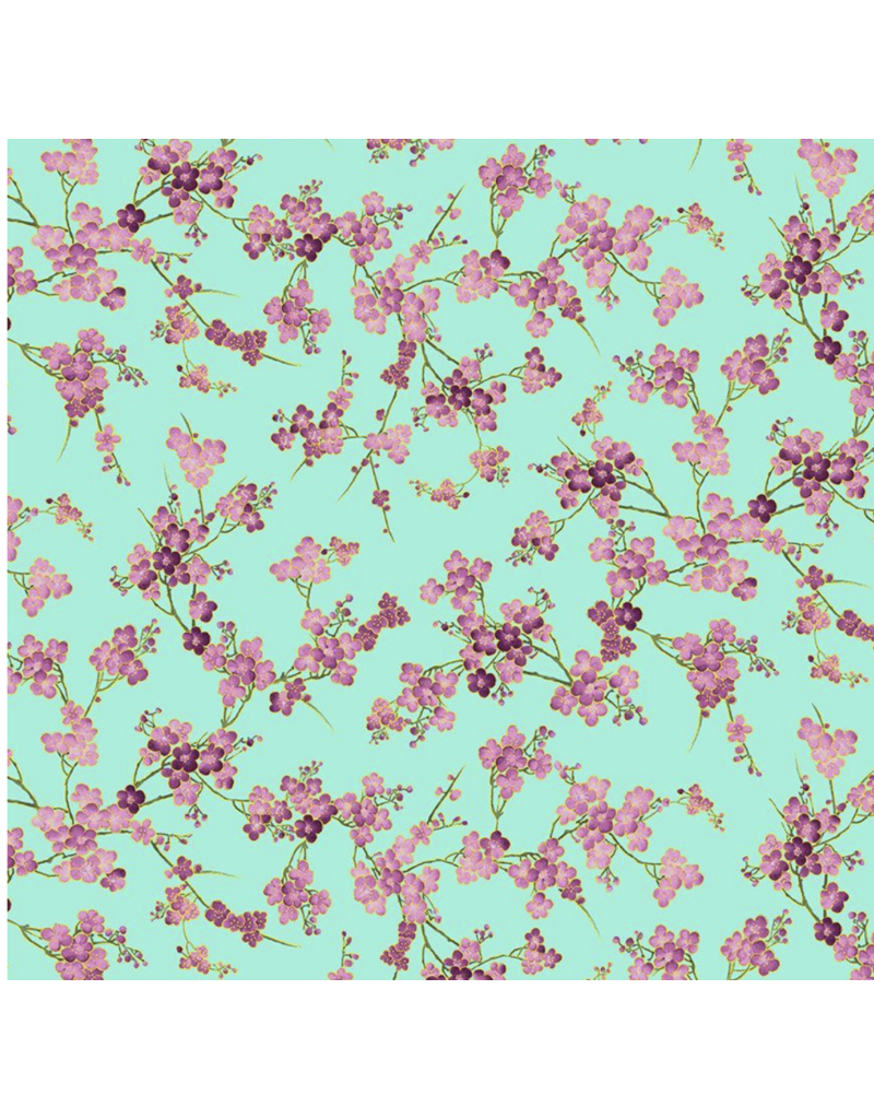 Timeless Treasures Cherry Blossom Branches - Aqua