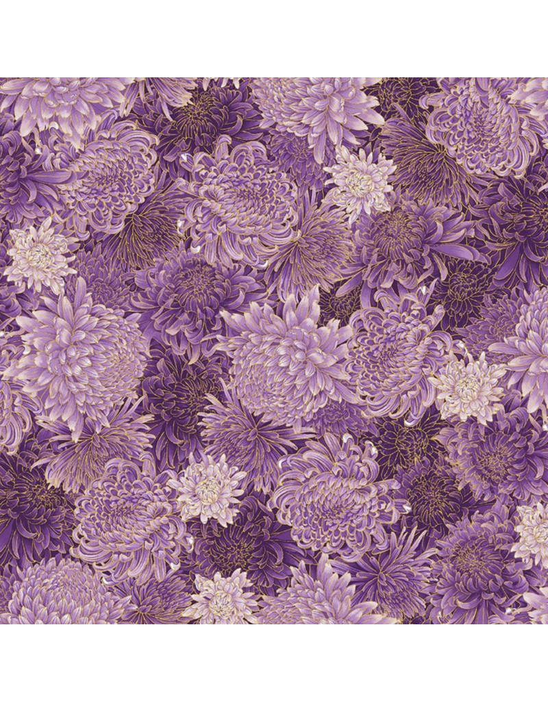 Timeless Treasures Packed Metallic  Chrysanthemum