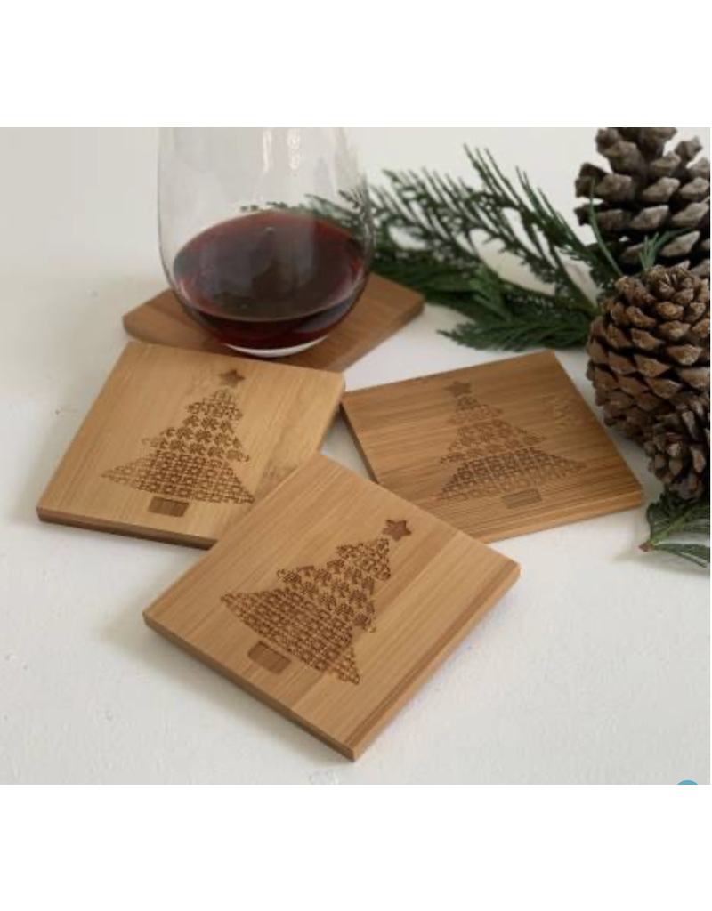 Quilt Christmas Trees Square Coaster 4pc Set